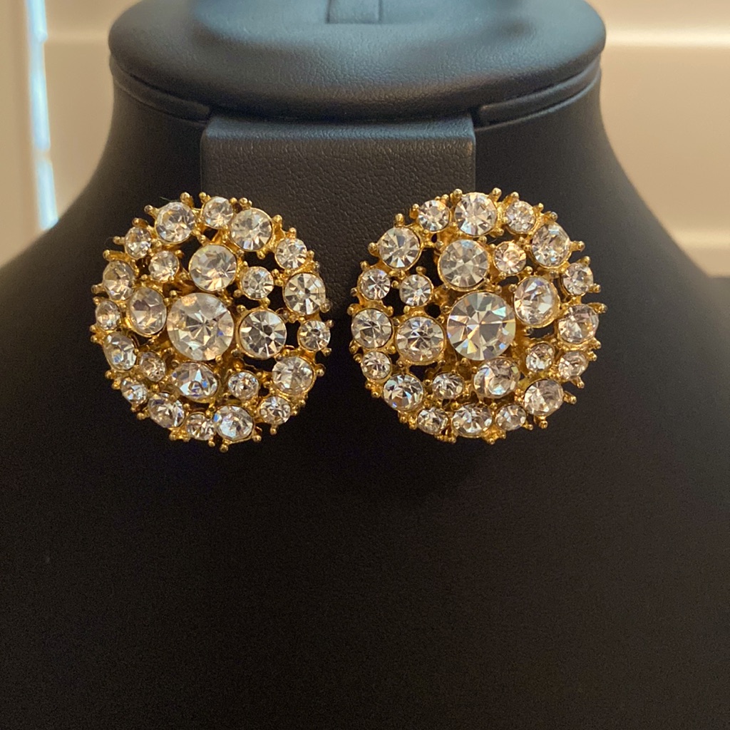 Vintage Glam Clip-On Earrings With Rhinestones